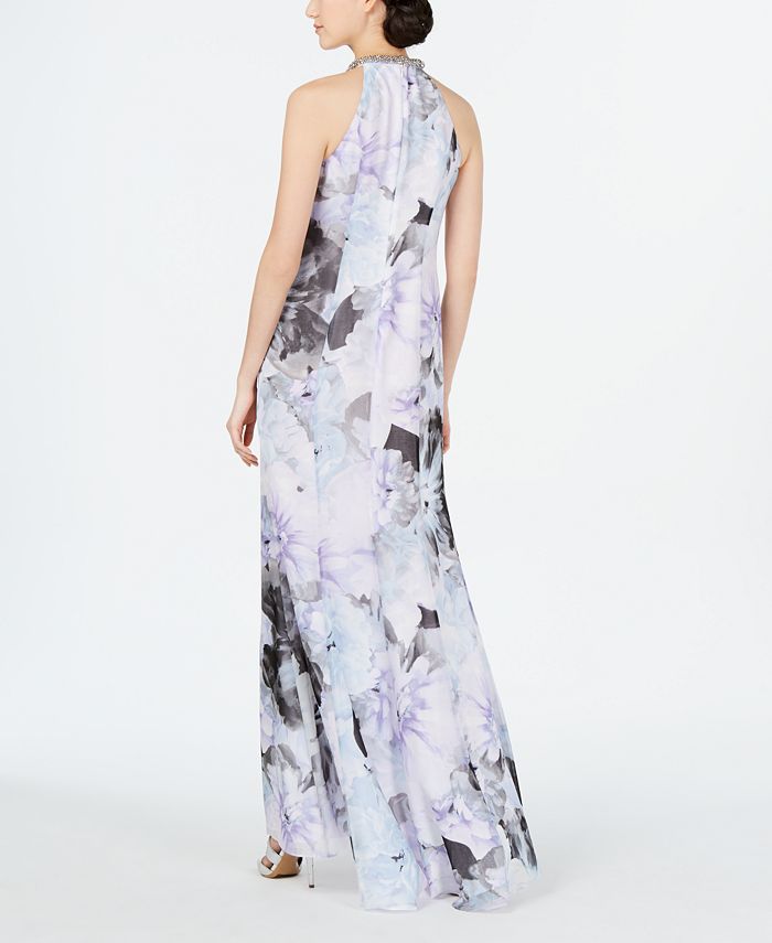 Calvin Klein Printed Halter Ruffle Gown - Macy's