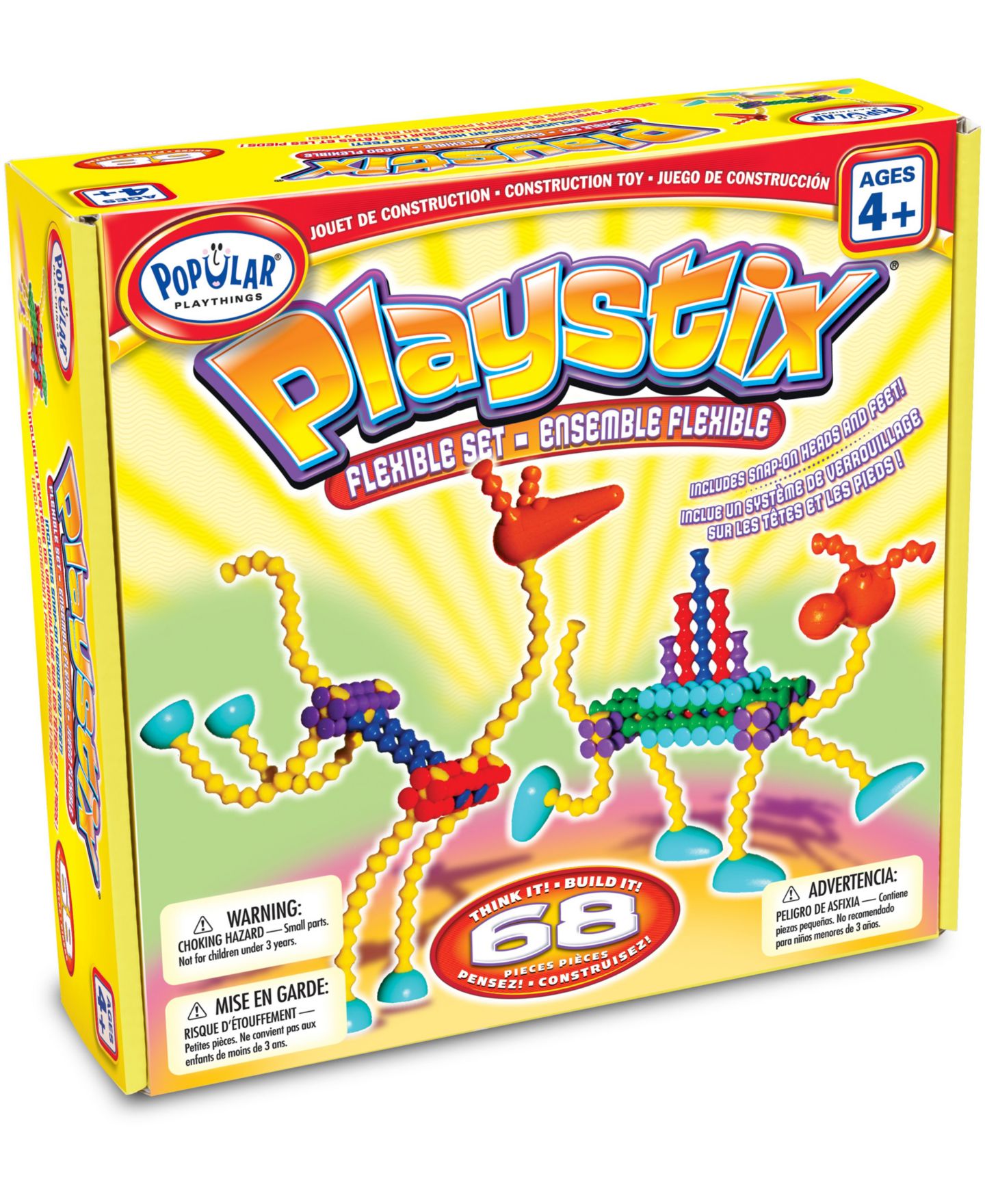 Детский конструктор Popular Playthings Flexible Playstix 68-Piece Building Set, Ages 4+ — фото 1