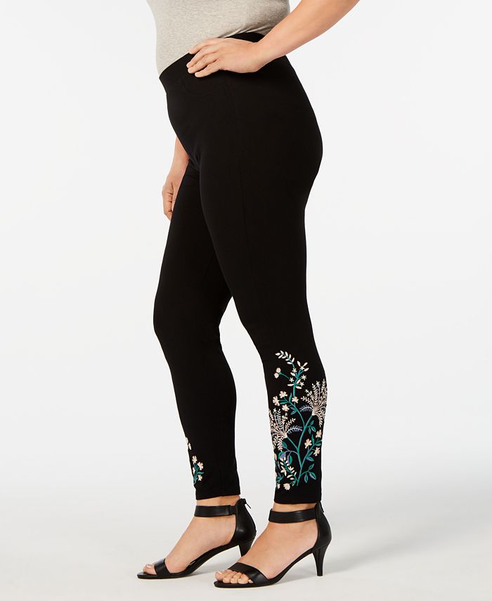 Style & Co Plus Size Floral-Embroidered Leggings, Created for