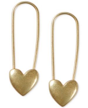 image of Lucky Brand Gold-Tone Heart Safety Pin Drop Earrings