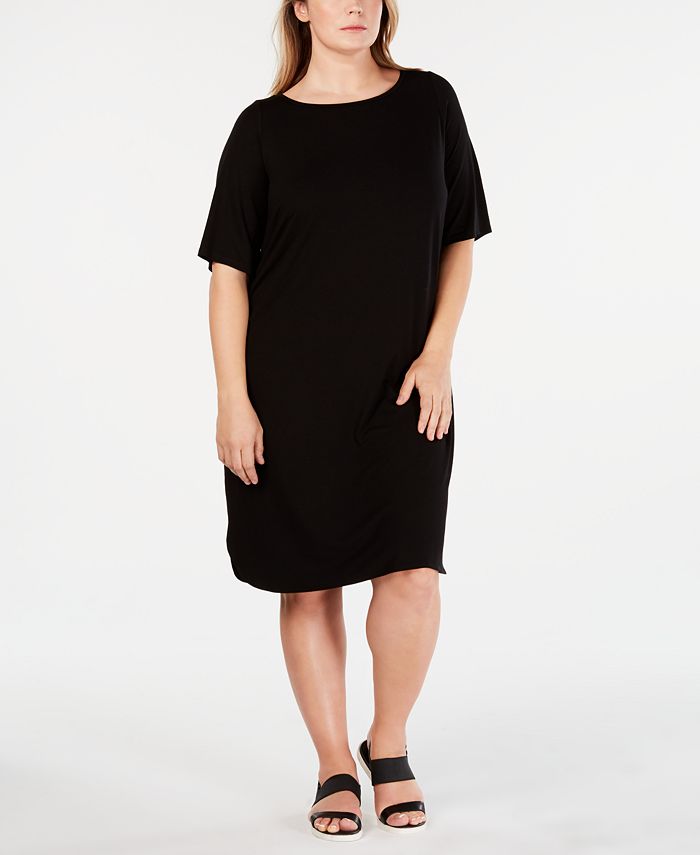 Eileen Fisher Plus Size Boat-Neck Dress - Macy's