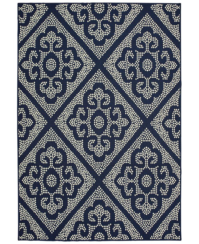 Oriental Weavers - Marina 3804B Navy/Ivory 7'10" x 10'10" Indoor/Outdoor Area Rug