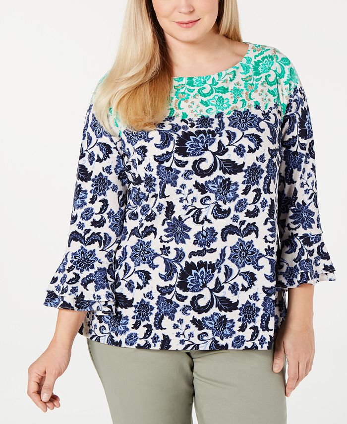 Charter Club Plus Size Wallpaper-Print Crepe Top, Created for Macy's ...