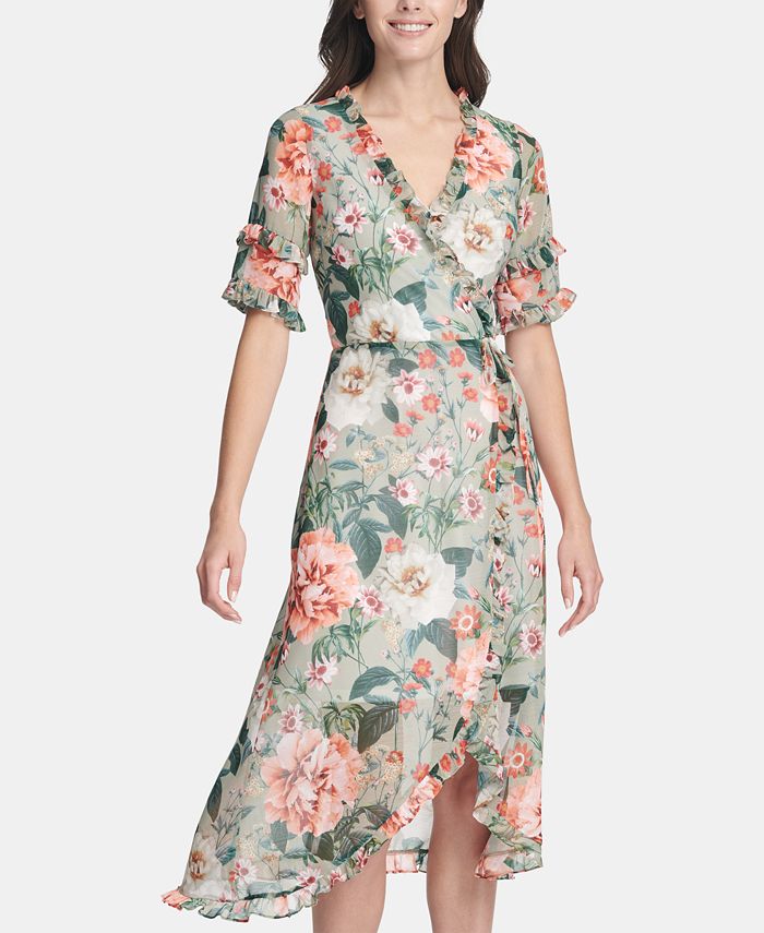 kensie Ruffled Floral-Print Wrap Dress - Macy's
