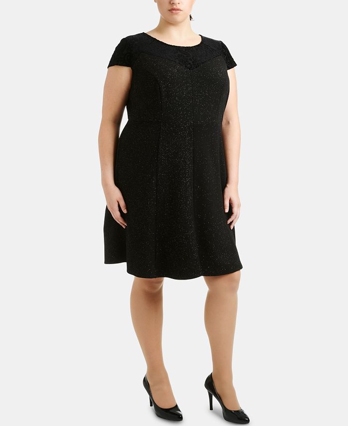 NY Collection Plus Size Burnout Velvet & Glitter Fit & Flare Dress - Macy's