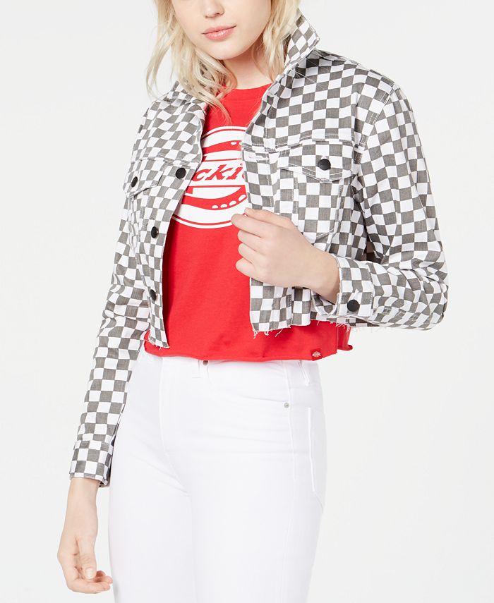 Dickies Cropped Checkered Denim Jacket Reviews Jackets Vests Juniors Macy S