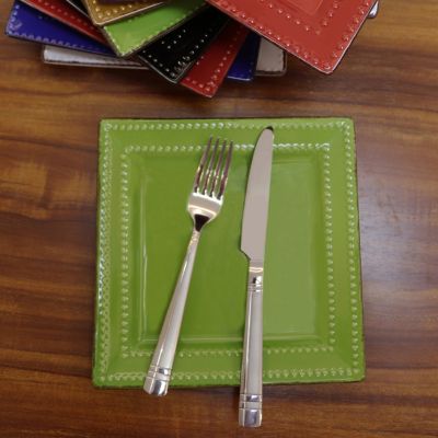 16 Piece Square Beaded Stoneware Dinnerware set, Service for 4