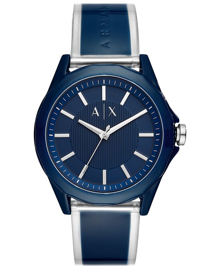 A|X Armani Exchange Men's Drexler Blue Silicone Strap Watch 44mm - Macy's