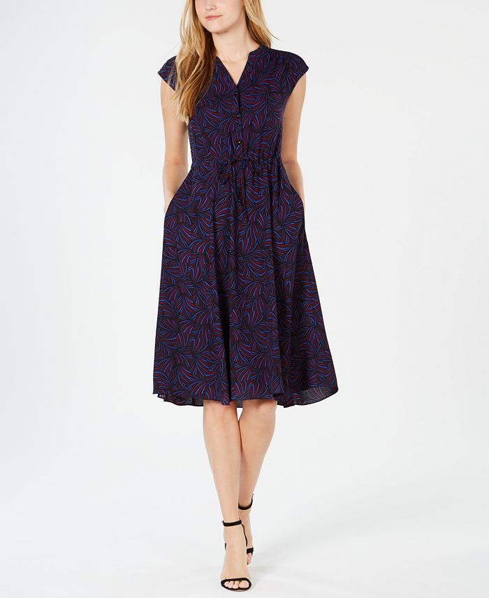 Anne Klein Celeste Printed Drawstring Waist Midi Dress Reviews Dresses Women Macy S