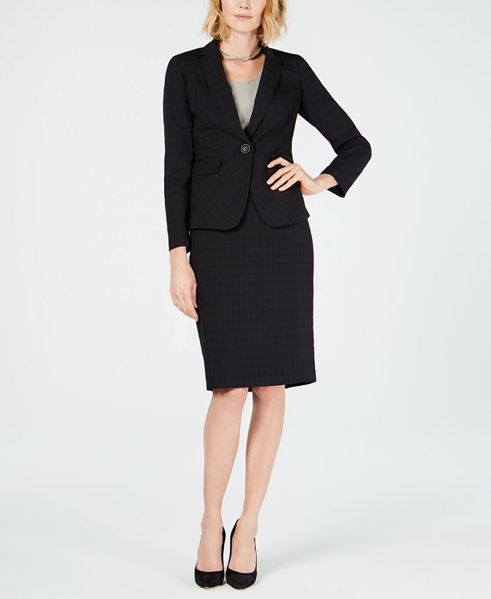 Le Suit Plaid One-Button Skirt Suit - Macy's