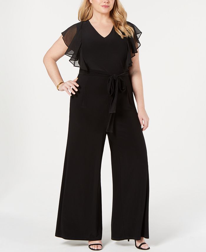 Tommy Hilfiger Plus Size Ruffled Wide-Leg Jumpsuit, Created for Macy's ...