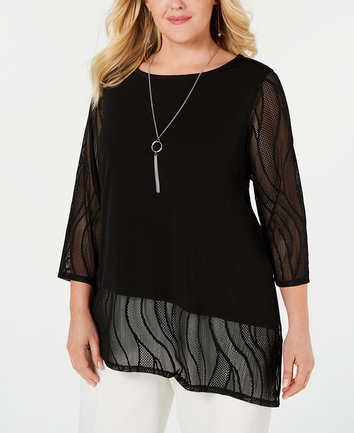 JM Collection Plus Size Asymmetrical Necklace Top, Created for Macy's ...
