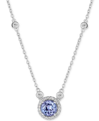 Sapphire (1 ct. t.w.) and White Topaz (1/2 ct. t.w.) 18" Pendant Necklace in Sterling Silver (Also Available In Tanzanite & Emerald)