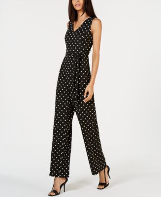 Calvin Klein Polka Dot Belted Jumpsuit - Macy's