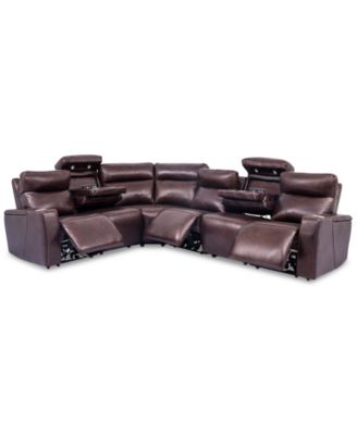 Furniture - Oaklyn 6-Pc. Leather Sectional with 3 Power Recliners, Power Headrests, USB Power Outlet & 2 Drop Down Tables