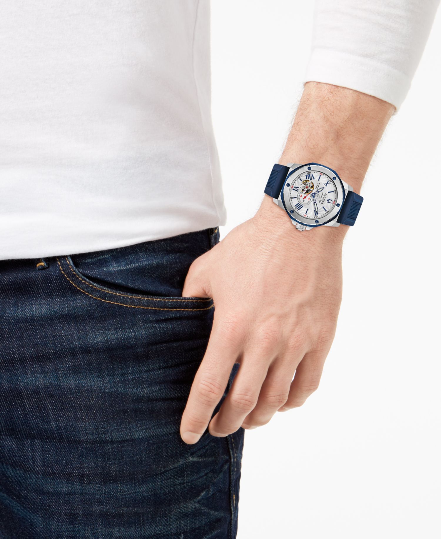 Men's Automatic Marine Star Blue Silicone Strap Watch 45mm