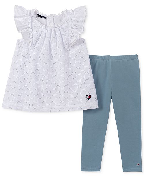 Tommy Hilfiger Toddler Girls 2 Pc Eyelet Tunic Denim Leggings