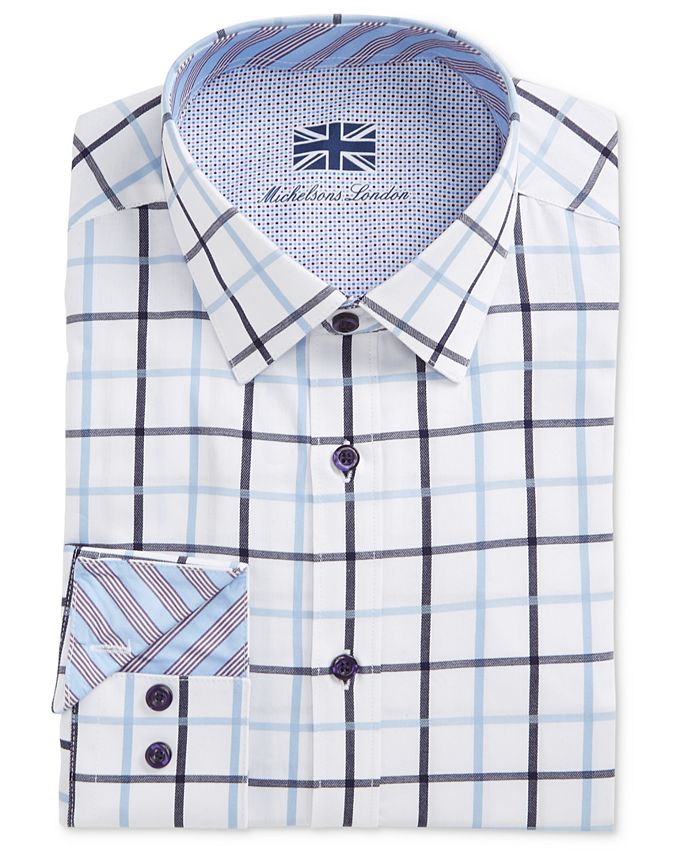 Michelsons of London Men's Slim-Fit Window Pane Dress Shirt - Macy's