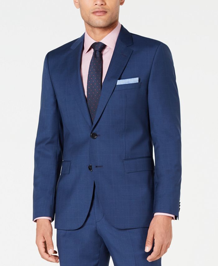 HUGO Men's Modern-Fit Medium Blue Plaid Suit Jacket - Macy's