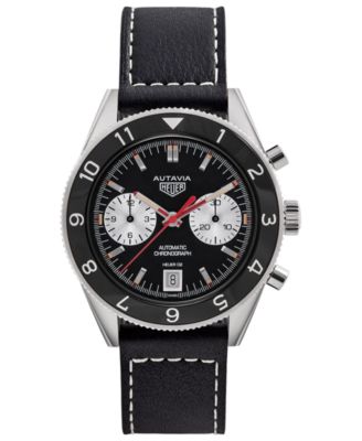 TAG Heuer - Men's Swiss Automatic Chronograph Viceroy Autavia 1972 Black Leather Strap Watch 42mm