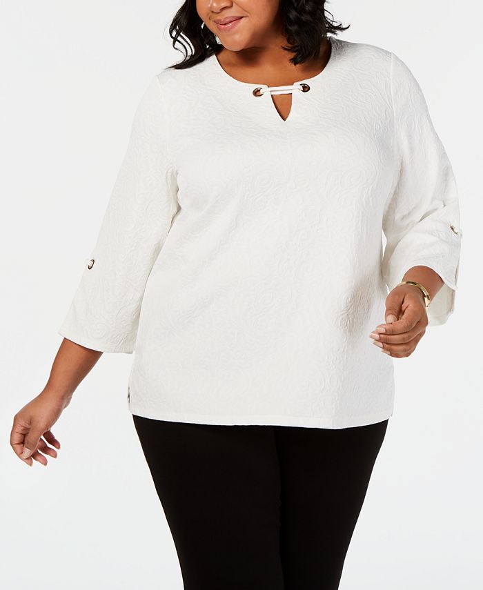 JM Collection Plus Size Textured Keyhole Top, Created for Macy's ...