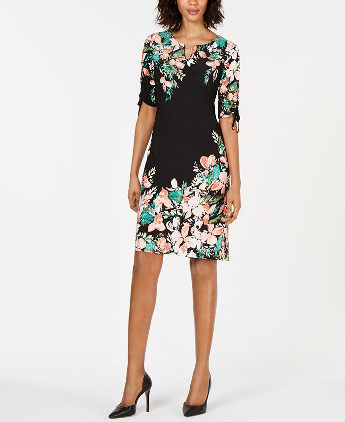 JM Collection Printed Ruched-Sleeve Dress, Created for Macy's - Macy's