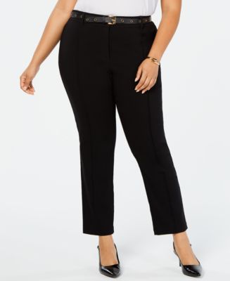 JM Collection Plus Size Belted Straight-Leg Pants, Created for Macy's ...