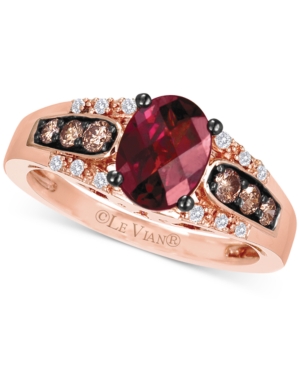image of Le Vian Raspberry Rhodolite (1-1/3 ct. t.w.), Chocolate Diamond (1/5 ct. t.w.) and Vanilla Diamond Accent Ring in 14k Rose Gold