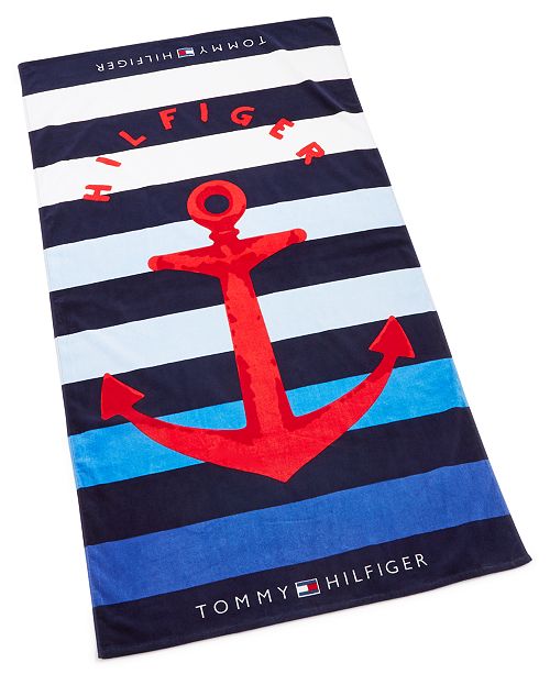 Tommy Hilfiger Big Red Anchor Cotton 35" x 66" Beach Towel & Reviews