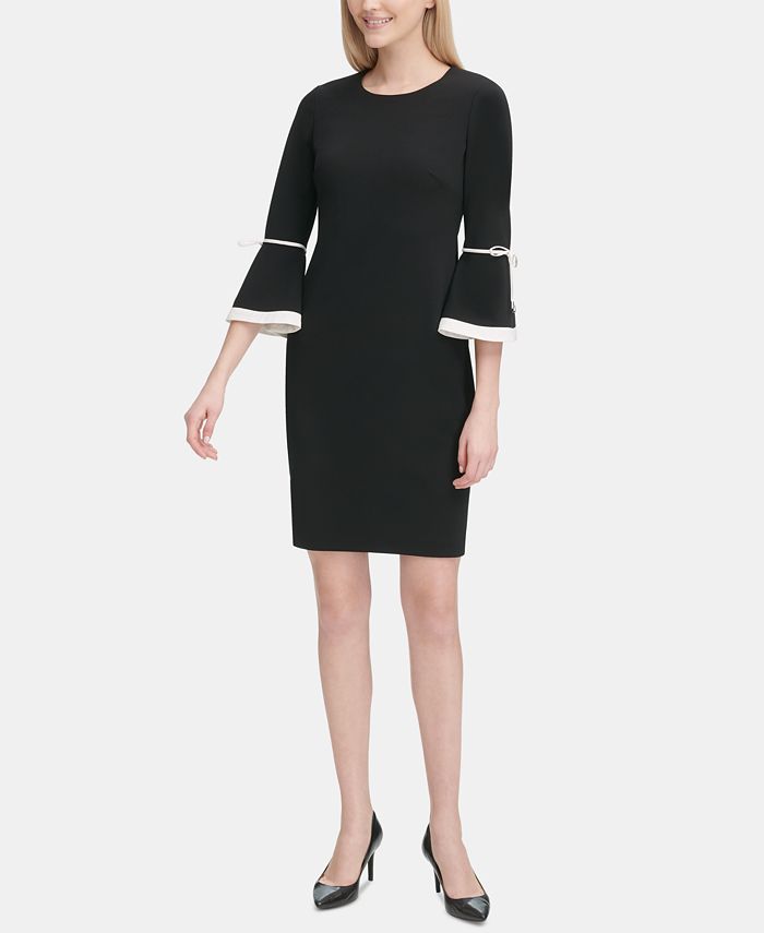 Calvin Klein Contrast-Trim Bell-Sleeve Sheath Dress - Macy's