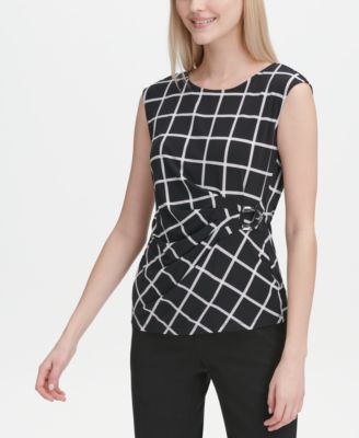 Calvin Klein - Windowpane-Check Sleeveless Blouse