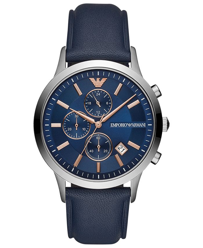 Emporio Armani Men s Chronograph Blue Leather Strap Watch 43mm