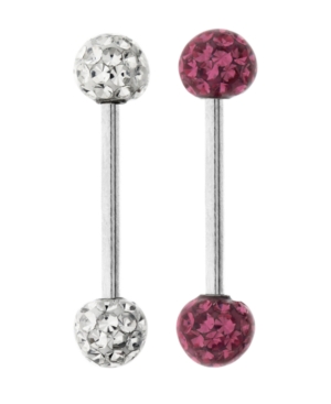 RHONA SUTTON BODIFINE STAINLESS STEEL SET OF 2 CRYSTAL AND RESIN TONGUE BARS