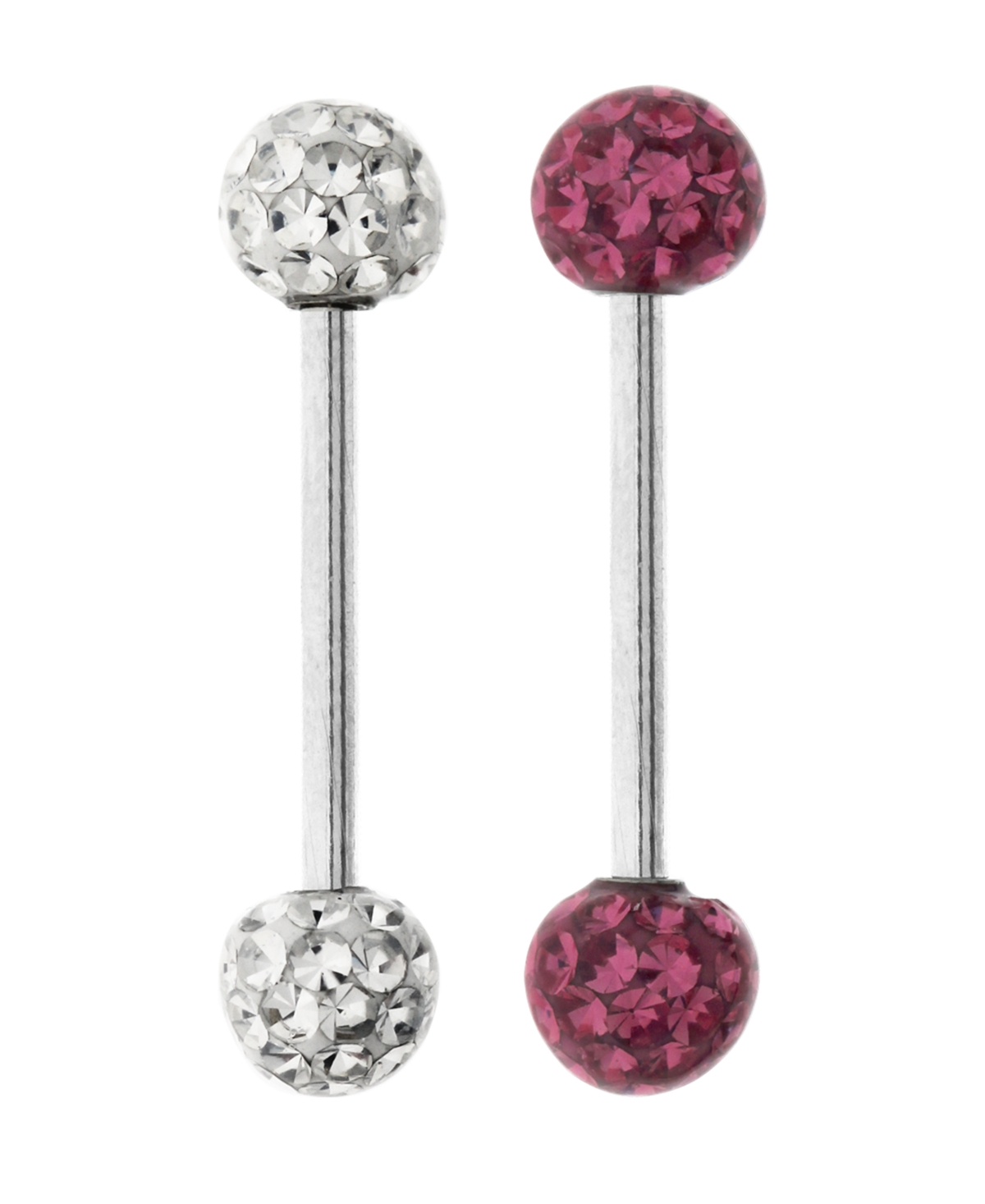 Bodifine Stainless Steel Set of 2 Crystal and Resin Tongue Bars - Asstd