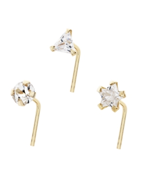 image of Bodifine 10K Gold Set of 3 Shapes Cz Nose Studs