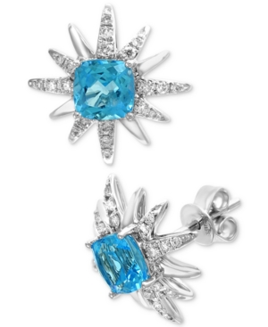 image of Effy Blue Topaz (2-7/8 ct. t.w.) & Diamond (1/3 ct. t.w.) Starburst Stud Earrings in 14k White Gold