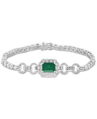 EFFY Collection - Emerald (1-3/8 ct. t.w.) & Diamond (3/4 ct. t.w.) Link Bracelet in 14k White Gold