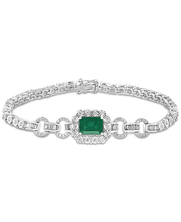 EFFY Collection - Emerald (1-3/8 ct. t.w.) & Diamond (3/4 ct. t.w.) Link Bracelet in 14k White Gold