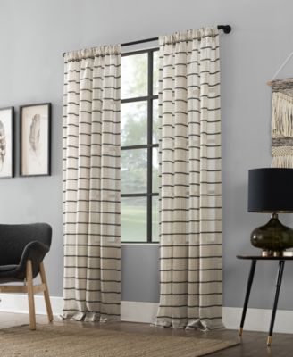 Twill Stripe Anti-Dust Linen Blend Sheer Curtain Panel