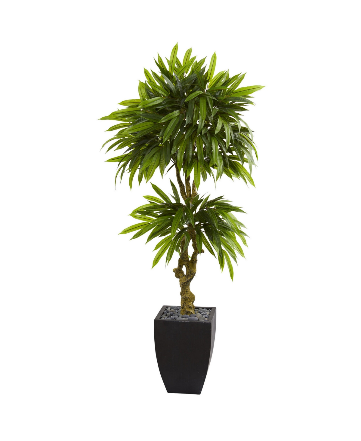 NEARLY NATURAL 5.5' MANGO ARTIFICIAL TREE IN BLACK WASH PLANTER UV RESISTANT 