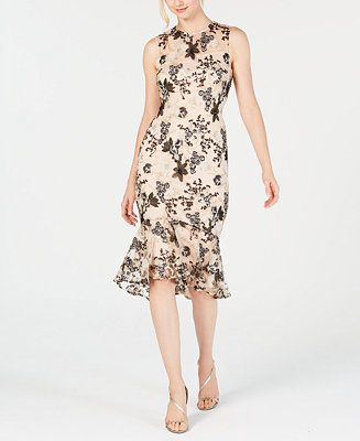 Calvin Klein Floral Embroidered Trumpet Midi Dress & Reviews - Dresses ...