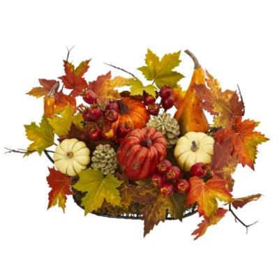 Large Pumpkin, Gourd, Berry and Maple Leaf Artificial Arrangement 