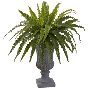 Nearly Natural 30" Birdsnest Fern Artificial Plant W/ Urn In Green