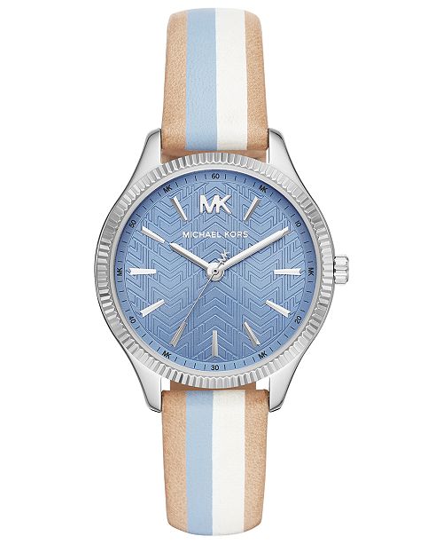 Michael Kors Women S Lexington Striped Leather Strap Watch 36mm Reviews Watches Jewelry Watches Macy S