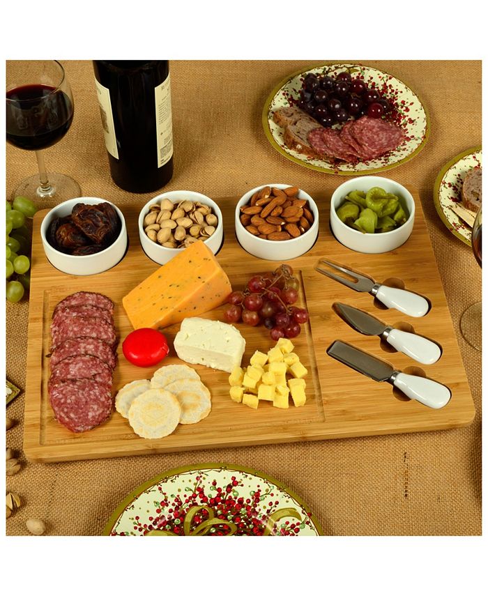 Picnic At Ascot Baxter Bamboo Cheese Board with 4 Bowls and