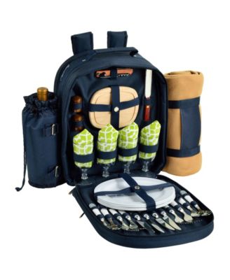 Deluxe 4 Person Picnic Backpack Cooler, Wine Pouch and Blanket