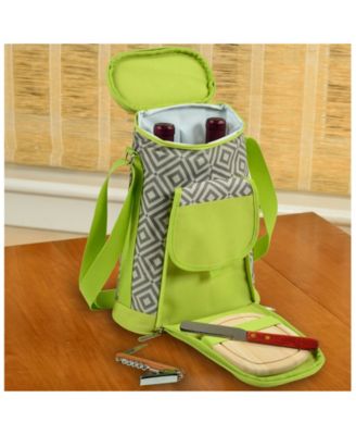 - 2 Bottle Wine Cooler Tote with Cheese Board, Knife, Corkscrew