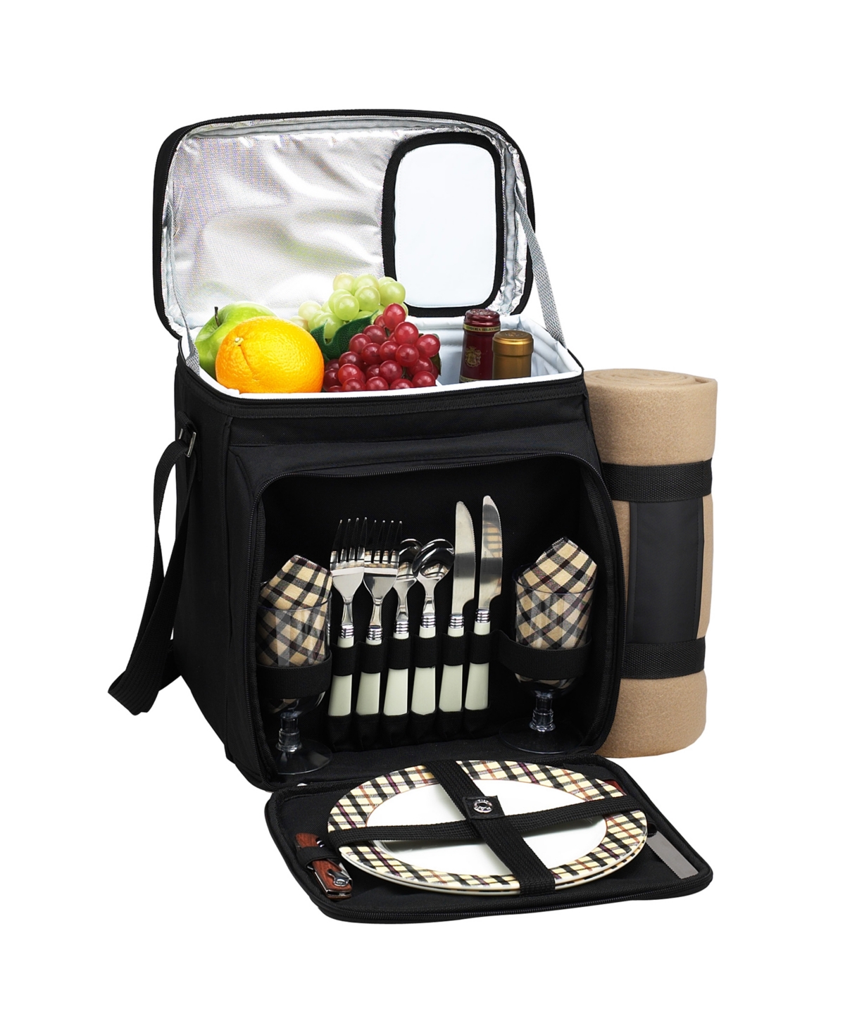 Insulated Picnic Basket, Cooler Fully Equipped for 2 with Blanket - Yellow
