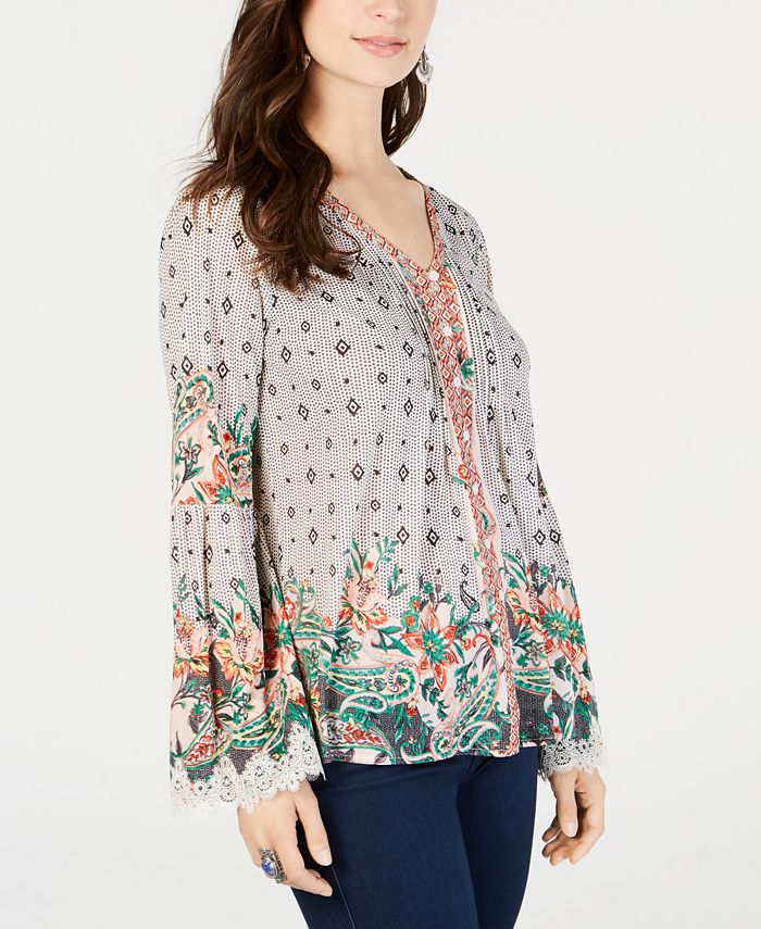 Style & Co Petite Border-Print V-Neck Top, Created for Macy's - Macy's