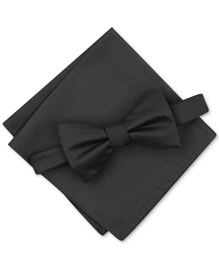 Alfani - Men's Solid Textured Pre-Tied Bow Tie & Solid Textured Pocket Square Set